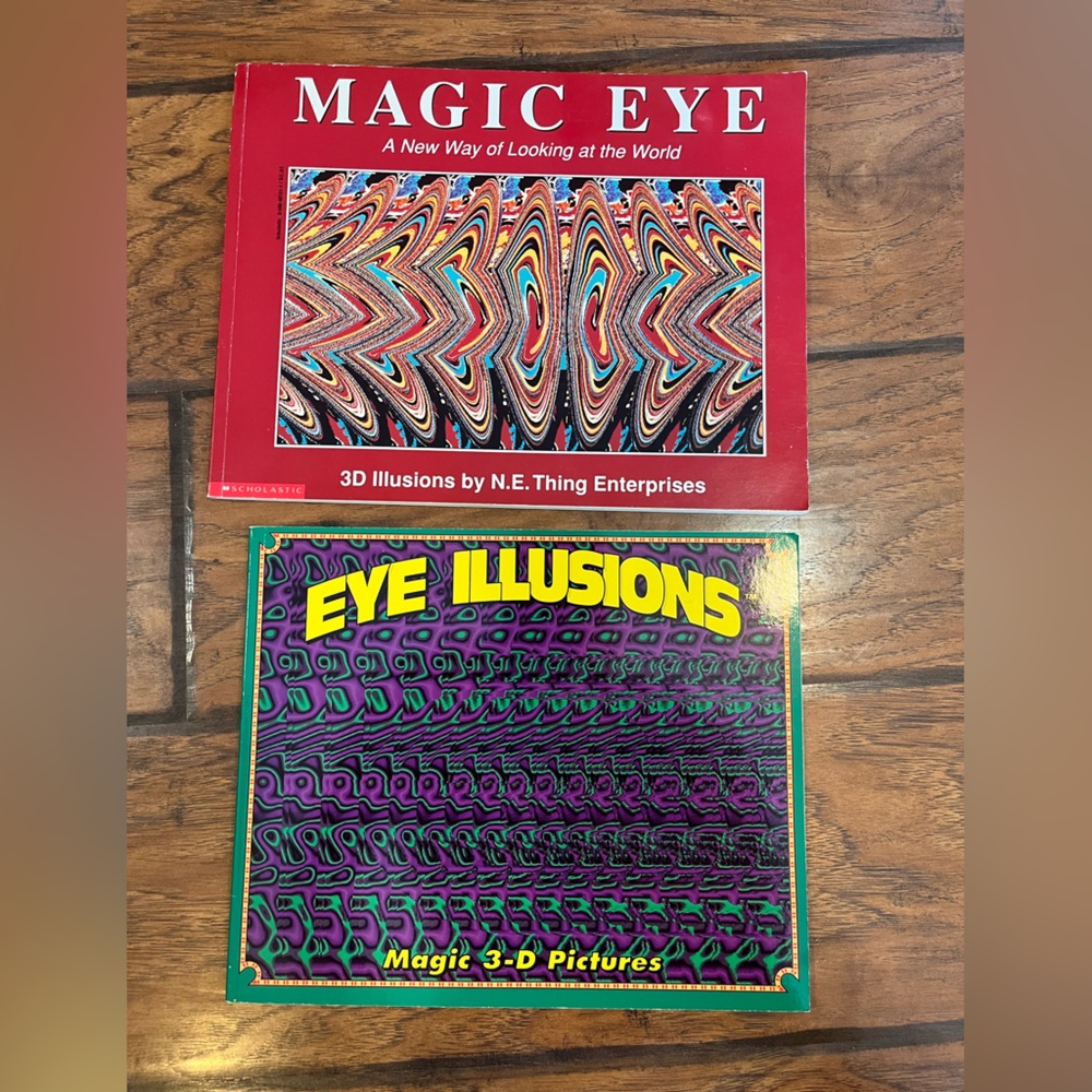 Set of 2 Magic Eye & Eye Illusions books vintage 90s 3D kids paperback neat!